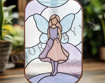 Fairy Stained Glass Pattern, Whimsical Angel Suncatcher Template, Oval Rectangular Window Hanging (PDF, SVG, PNG, L84FA)