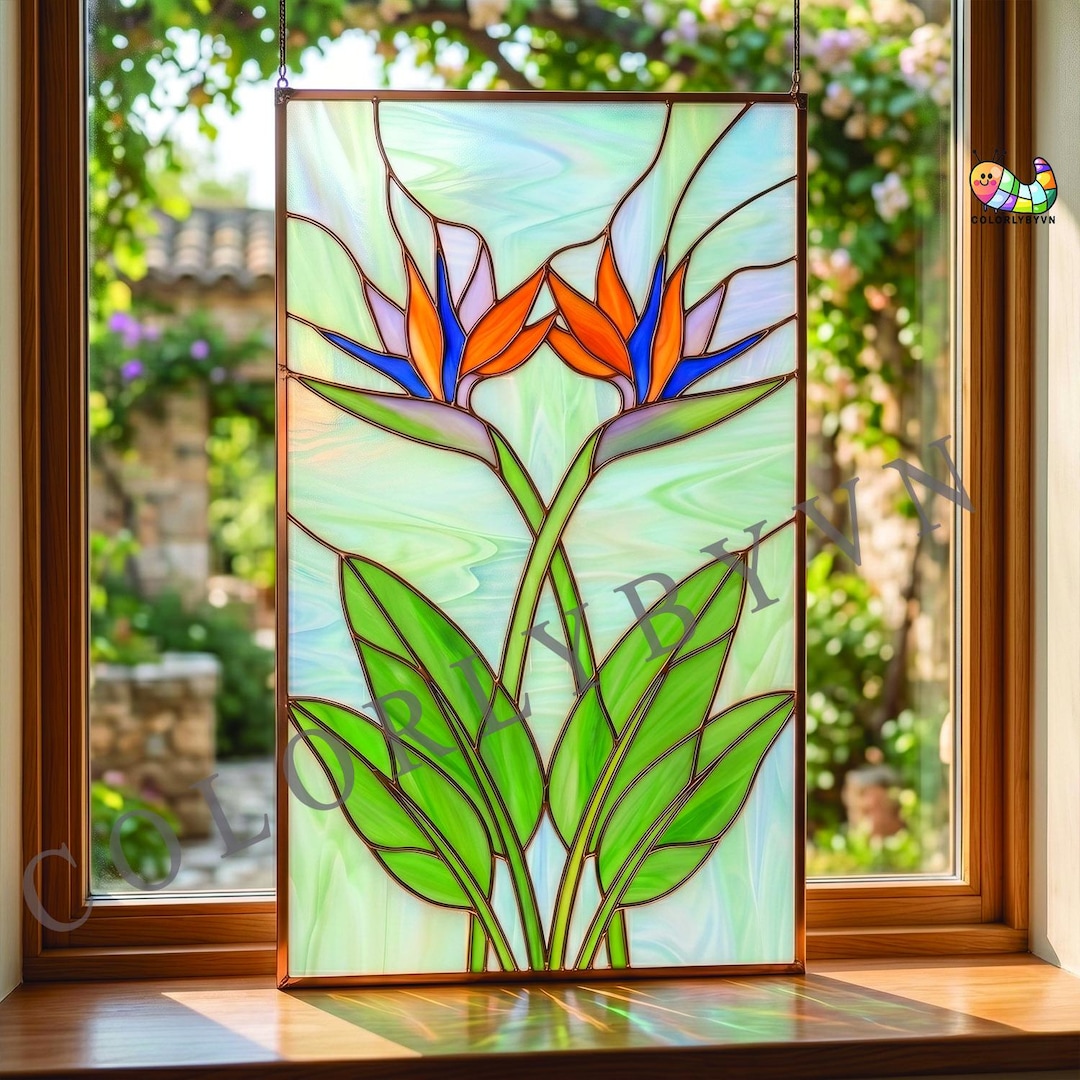 Bird of Paradise Stained Glass Pattern, Tropical Flower Suncatcher ...