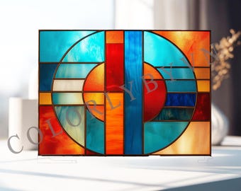 Abstract Geometric Stained Glass Pattern, Modern DIY Window Panel Template, Instant Download (L72GE)