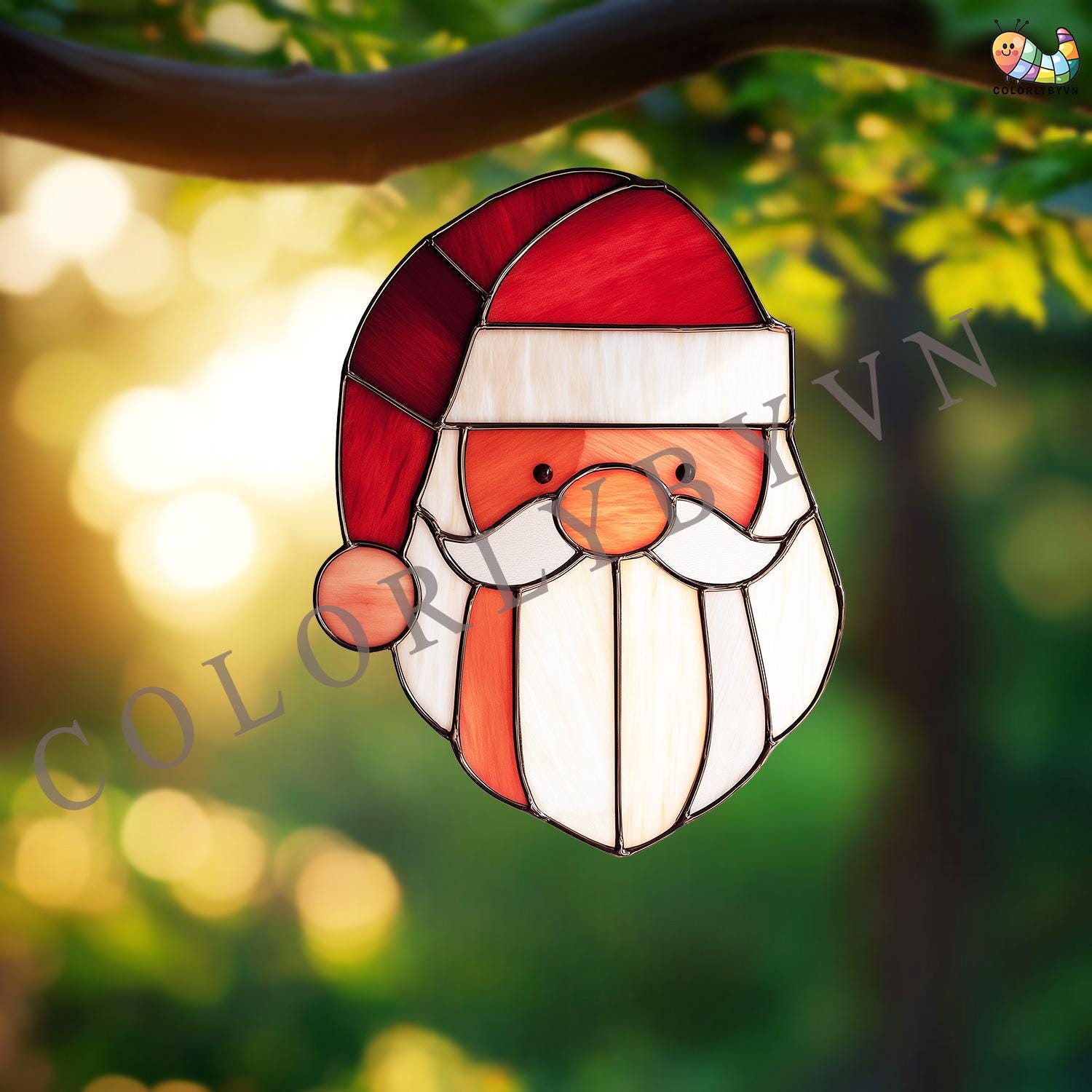 サンタクロースのステンドグラス模様：クリスマスサンキャッチャー