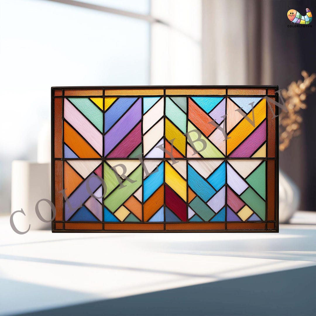 Geometric Stained Glass Panel Pattern, Colorful Abstract Suncatcher ...