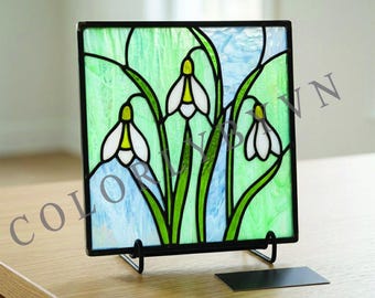 Snowdrop Stained Glass Pattern, Spring Flower Panel Template, Floral Glass Art, , DIY Window Decor (L211FL)