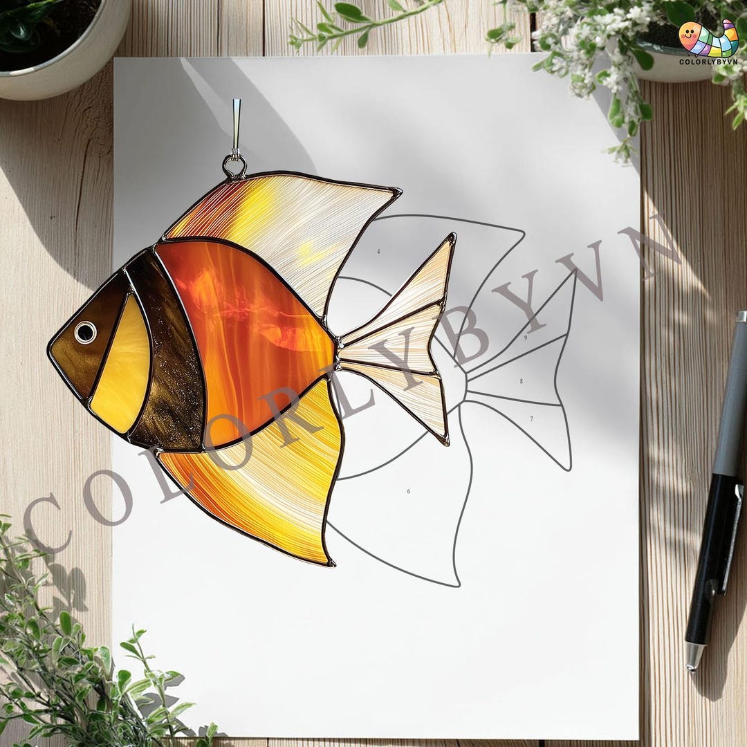 Angelfish Stained Glass Pattern, Tropical Fish Suncatcher Template ...