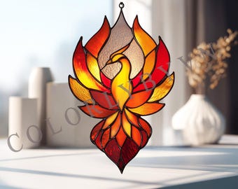 Phoenix Stained Glass Pattern, Mythical Creature Diy Glass Art, Fire Bird Fantasy Template (PDF SVG PNG, L15FA)