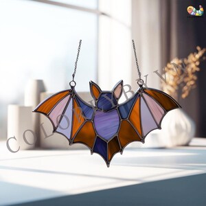Bat Stained Glass Pattern, Halloween Suncatcher Template (PDF, SVG, PNG L15HA)