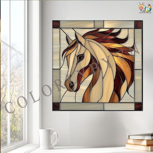 Horse Stained Glass Panel Pattern, Elegant Horse Head PDF Template, Animal Glass Art Design, PDF SVG Download (L56AN)