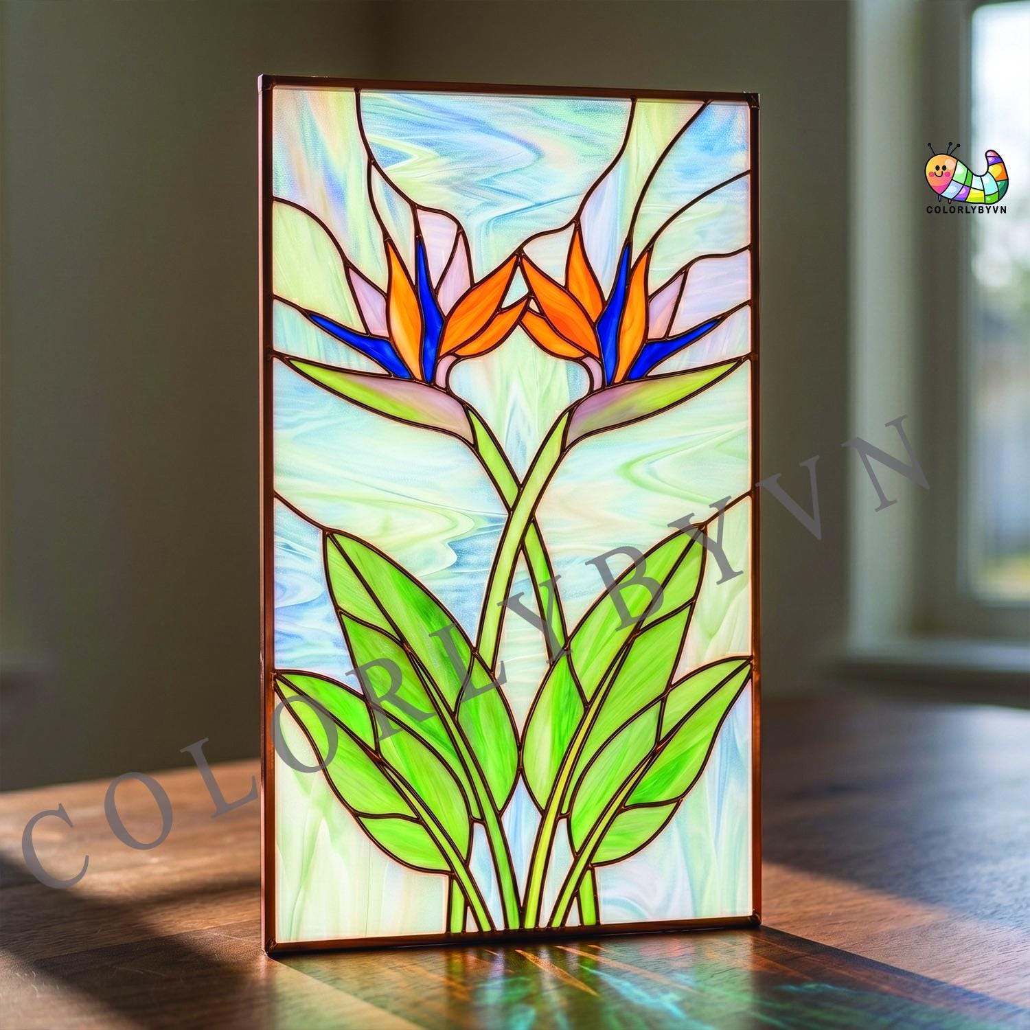 Bird of Paradise Stained Glass Pattern, Tropical Flower Suncatcher ...