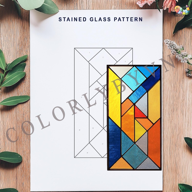 Geometric Stained Glass Panel Pattern: Modern Rectangle Panel Template ...