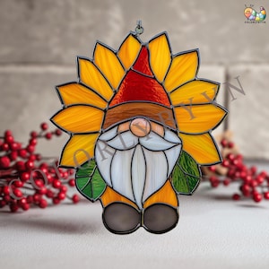 Zonnebloemkabouter gebrandschilderd glaspatroon, bloemen Suncatcher-sjabloon (pdf, SVG, png)