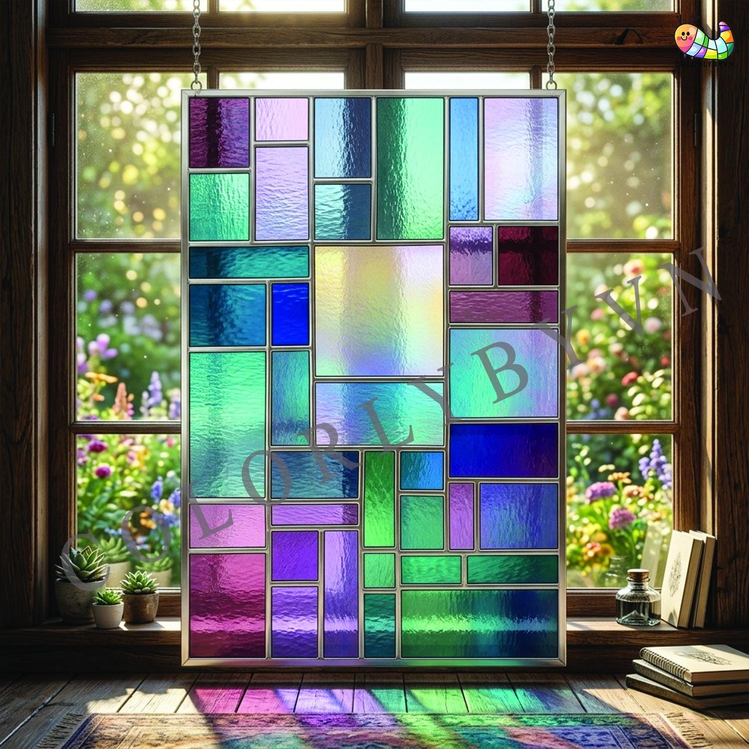 Geometric Stained Glass Pattern: Modern Abstract Window Panel Template ...
