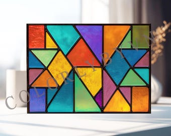 Motivo geometrico per vetrate colorate, modello di pannello moderno colorato per principianti, design fai da te per acchiappasole astratto, PDF digitale PNG