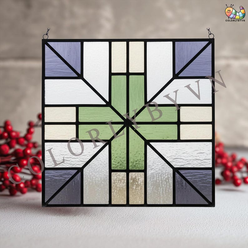 Geometric Cross Stained Glass Panel Pattern: Modern Art Deco Panel ...