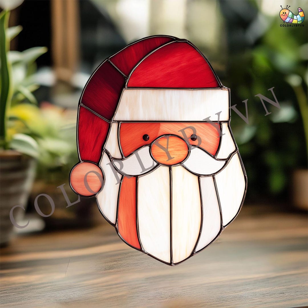 ステンドグラス　サンタクロース　　　※現品限り サンタクロースのステンドグラス模様：クリスマスサンキャッチャー
