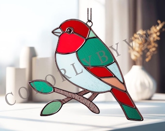 Christmas Bird Stained Glass Pattern: Festive Suncatcher Template (PDF, PNG, SVG), Holiday Window Decoration
