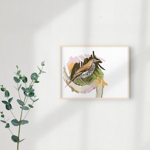 Wood Thrush Art Print, Songbird Illustration, Digital Bird Drawing, Animal Wildlife Postcard image 1