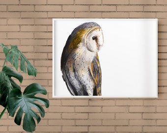 Barn Owl Postcard Art Print, Bird Illustration, Digital Drawing, Animal Wildlife Illustration  OWL1