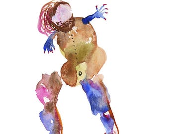 Unique Abstract Watercolor Figure Painting featuring Original Fashion Art - 265