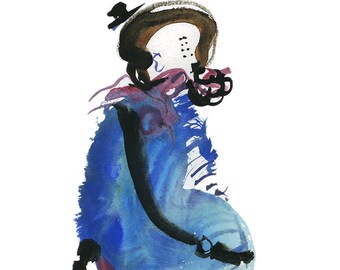 Original Watercolor, Figure Painting, Abstract Art, Fashion Illustration, Gouache Painting, 6" x 6" - 119