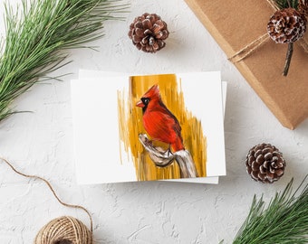 Northern Cardinal Blank Greeting Card, Bird Illustration, Digital Drawing, Animal Wildlife Art