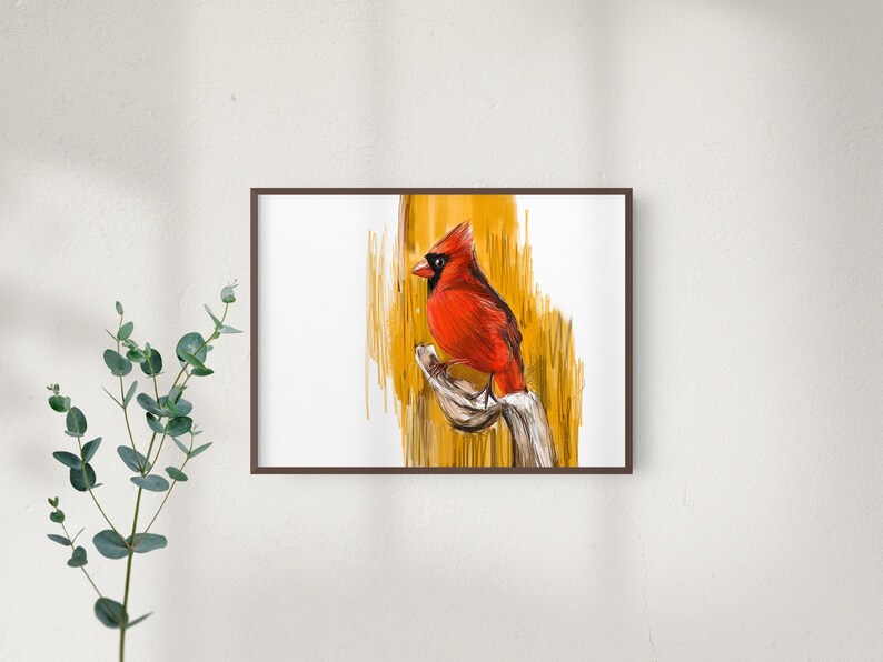 Northern Cardinal Print, Bird Illustration, Digital Drawing, Animal Wildlife Art Postcard NC3 image 1