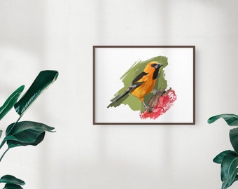 Altamira Oriole Art Print, Songbird Illustration, Digital Bird Drawing, Animal Wildlife Postcard