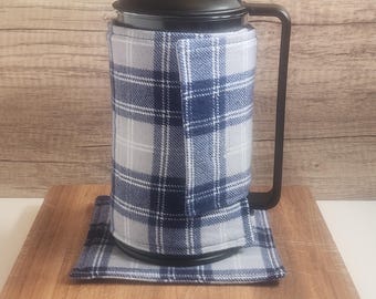 Flannel Carafe Wrap for Bodum Brazil French Press, Insulated Coffee Sleeve, Cozy Gift