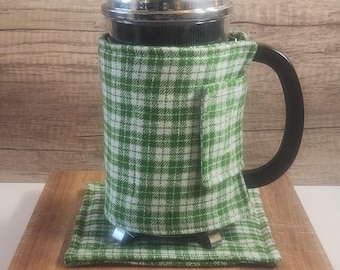 Tartan Plaid Carafe Wrap for Bodum Chambord French Press, Insulated Coffee Sleeve, Cozy Gift