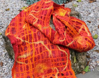 Scarf/Wrap, 'Orange Sherbet', Silk and Merino Wool, Nuno Process