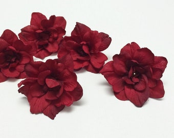 5 Artificial Red Delphinium Blossoms - 3 Inches,  Artificial FlowersSilk Flowers, Flower Crown, Millinery, Wedding, Hair Accessories