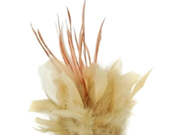 Decorative Chandelle Biot Feather Floral Stem in TAN APRICOT- Artificial Flower Spray - Feather Flower Spray