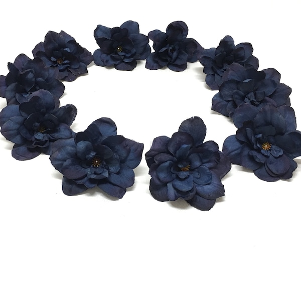 10 NAVY BLUE Artificial Delphinium Blossoms - Artificial Flowers, Silk Flowers, Flower Crown, Hair Accessories, DIY Wedding, Millinery, Tutu
