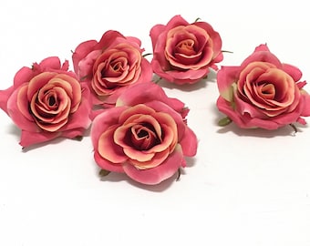 Corsage Artificial Flowers Tutu Wedding Flower Crown Hair Accessories Millinery Wreath 5 CORAL Orange Artificial Roses- Silk Flowers