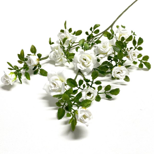 23 Inch Artificial WHITE Rose Spray - Artificial Flowers, Silk Flowers, Flower Crown, Halo, Wedding Flowers, Wreath, Rose Buds, Centerpiece