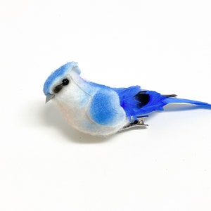 Artificial Decorative Blue Jay with Feather Tail on Clip - Craft Bird, Craft Supplies, Wreathy Supplies, Party Supplies, Floral Arranging