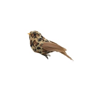 1 Artificial Animal Print SAFARI BIRD with Feather Tail on Clip - Craft Embellishment, Home Decor, Christmas Decoration, Hair Accessories
