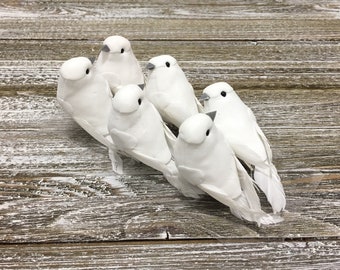 12 Uccelli Natalizi Artificiali Con Piume Bianche E Clip - Colombe In Schiuma Per Decorazioni Albero Di Natale, Matrimoni E Fai Da Te - 2