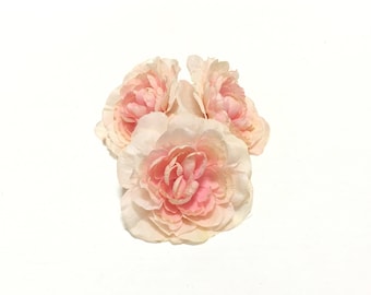 3 PEACHY PINK Blush Artificial Ranunculus- Artificial Flowers, Silk Flowers, DIY Wedding, Hair Accessories, Flower Crown, Millinery, Bouquet