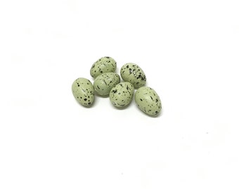 6 Artificial Beige Green Bird Eggs With Brown Speckles - Artificial Eggs, Faux Eggs, Easter Eggs, Bird Nest, Flower Arrangement, Hat