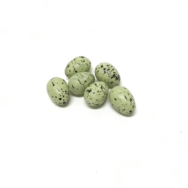 6 Artificial Beige Green Bird Eggs With Brown Speckles - Artificial Eggs, Faux Eggs, Easter Eggs, Bird Nest, Flower Arrangement, Hat