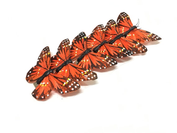 Feather Butterflies 6 Monarch Butterfly Embellishments in Orange and Black  Artificial Butterflies, Flower Crown, Hair Accessories, Wreath 