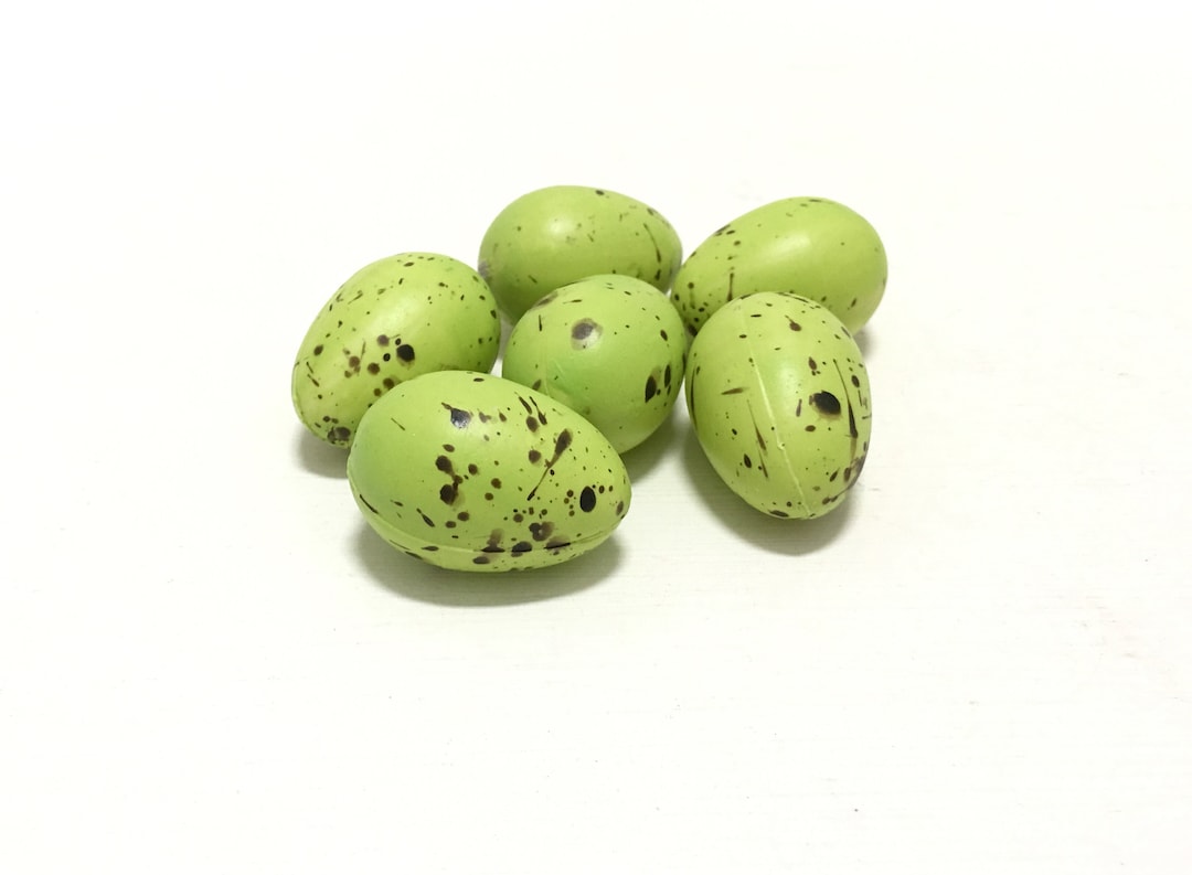 6 Artificial LIME GREEN Bird Eggs With Brown Speckles Artificial Eggs
