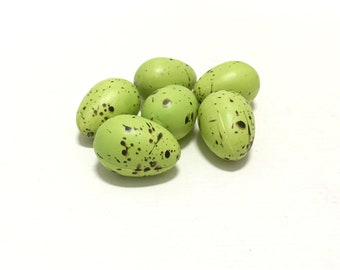 6 Artificial LIME GREEN Bird Eggs With Brown Speckles - Artificial Eggs, Faux Eggs, Easter Eggs, Bird Nest, Flower Arrangement, Hat