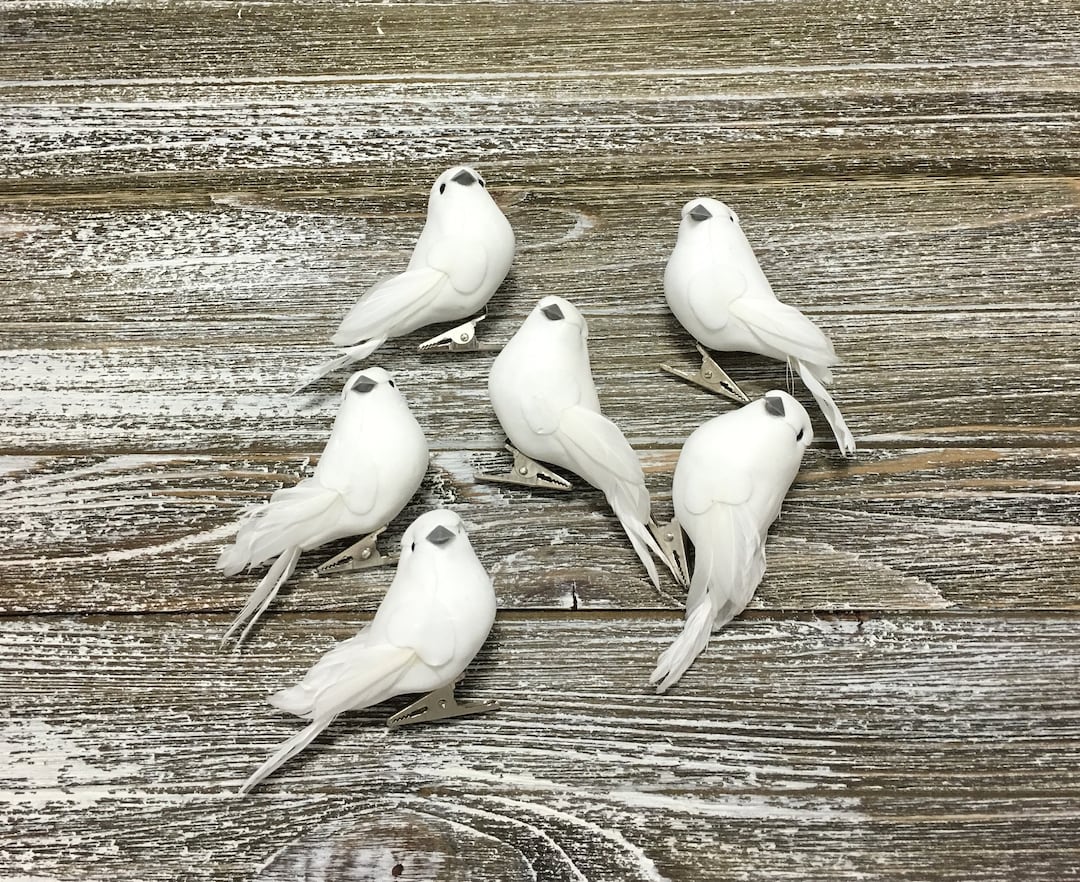 6 Decorative Artificial WHITE DOVE Birds on CLIPS - Craft