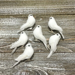 6 Decorative Artificial WHITE DOVE Birds On CLIPS - Craft Embellishment - Home Decor, Christmas Decorations, Wedding Birds, Hair Accessories