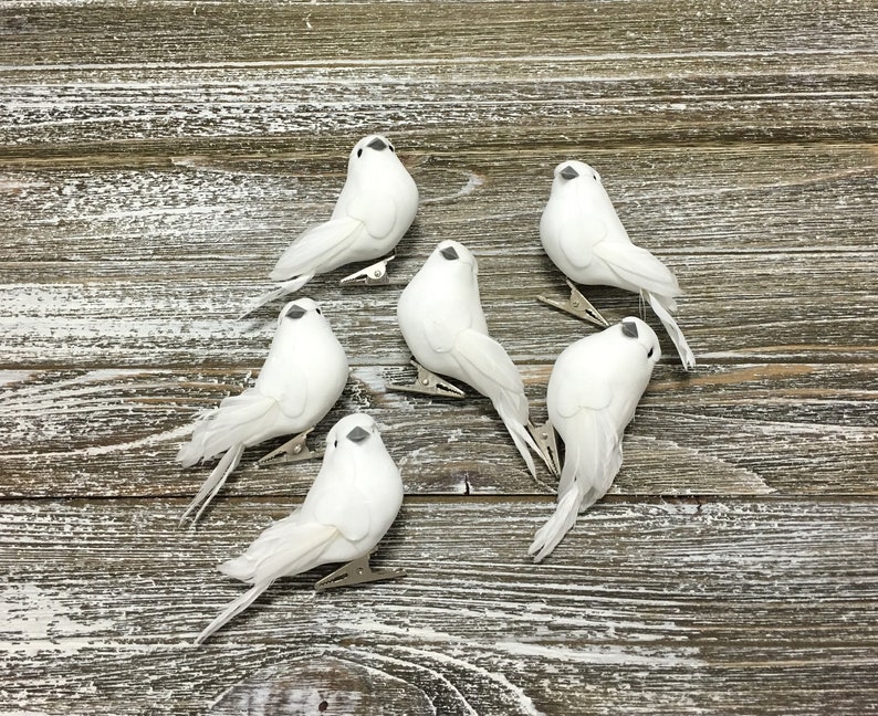 6 Decorative Artificial WHITE DOVE Birds On CLIPS Craft Embellishment Home Decor, Christmas Decorations, Wedding Birds, Hair Accessories image 1