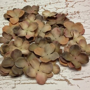 50 Dry Look Hydrangea Blossoms in Shades of Brown Artificial Flowers, Silk Flowers, Scrapbooking, Wedding, Flower Crown, Millinery image 2