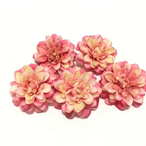 5 pequeñas dalias artificiales rosas - Flores artificiales, flores de seda, sombrerería, bodas, coronas de flores, accesorios para el cabello, guirnaldas de flores, sombreros