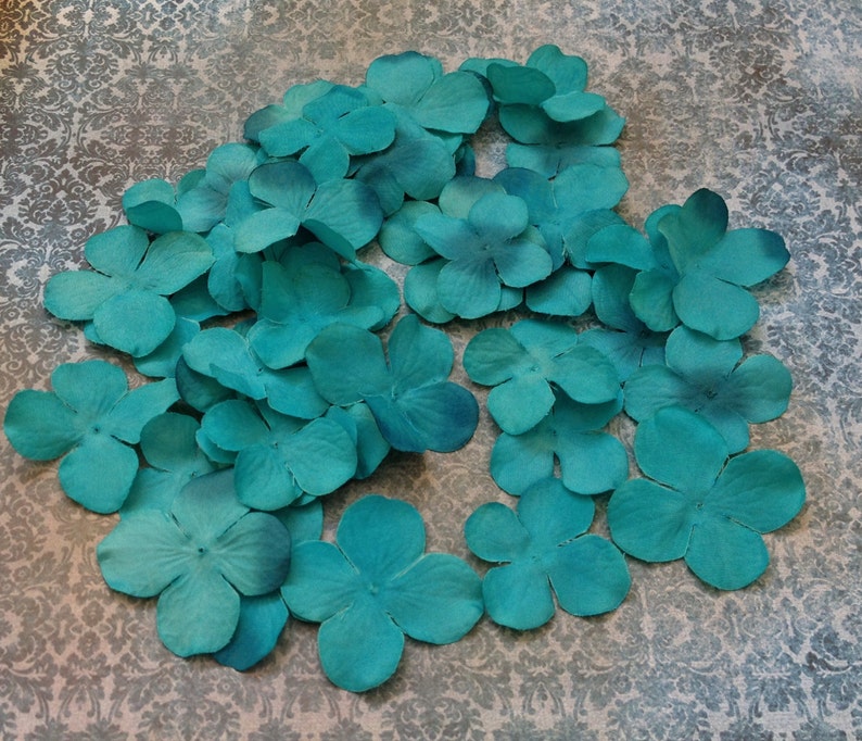 TURQUOISE Hydrangea Blossoms 50 Pcs Artificial Flowers, Silk Flowers, Flower Crown, Millinery, Scrapbooking, Wedding image 4