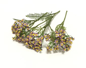 3 Stems Lavender Artificial Yarrow Blossom Clusters - Artificial Flowers, Silk Flowers, Flower Crown, Hair Accessories, Wedding, Hat, Party