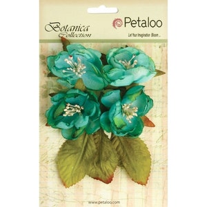 Petaloo Botanica Blooms Teal - 4 個、ヘアアクセサリー、花冠、ミックスメディア、スクラップブッキング